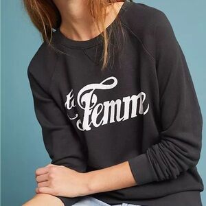 Anthropologie Sol Angeles LA FEMME Graphic Sweatshirt Grey Sz M